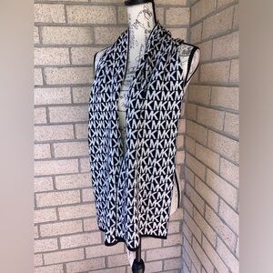 Michael Kors Black And White MK Logo Print Scarf